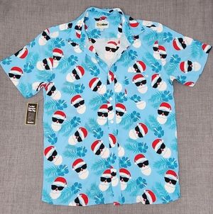 Tipsy Elves Shady Santa Hawaiian Lightweight Button Down Shirt. Large